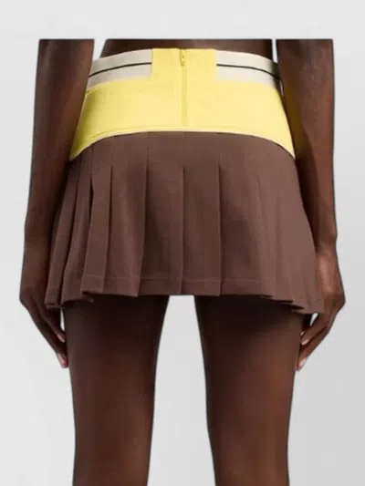 Palm Angels Logo Skirt Contrast Waistband Pleated Design In Brown