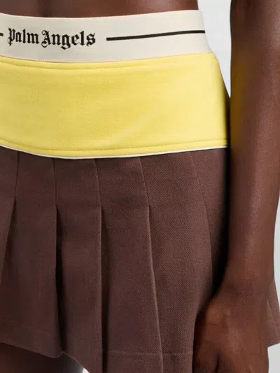 Palm Angels Logo Skirt Contrast Waistband Pleated Design In Brown