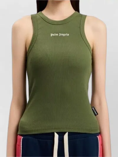 Palm Angels Logo Rib Tank Top Sleeveless Design In Green