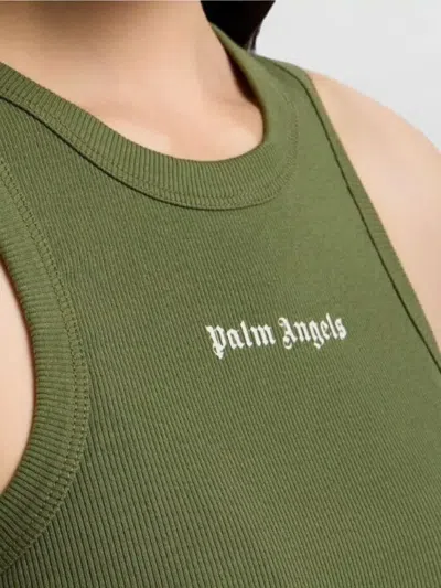 Palm Angels Logo Rib Tank Top Sleeveless Design In Green