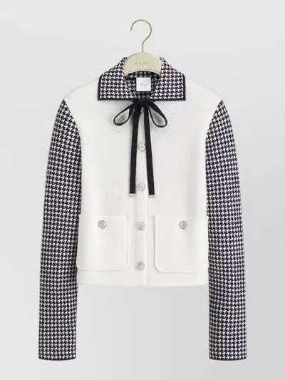 Dior Knit Jacket Houndstooth Long Sleeves Pockets In Multi