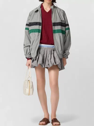Miu Miu Striped Jacket Front Pockets Elasticated Cuffs In Gray