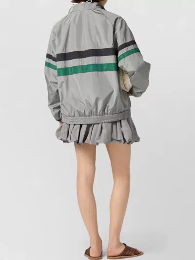 Miu Miu Striped Jacket Front Pockets Elasticated Cuffs In Gray