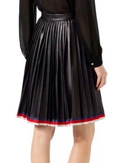 Gucci Pleated Leather Skirt, Black | ModeSens