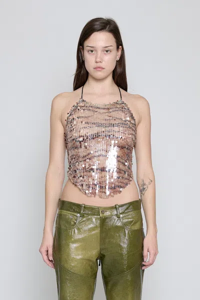 Priscavera Tiger Sequin Halter Top In Multi