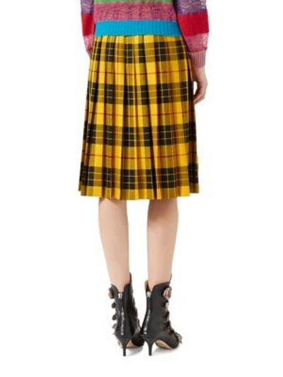 Shop Gucci Embroidered Tartan Wool Skirt In Yellow-red