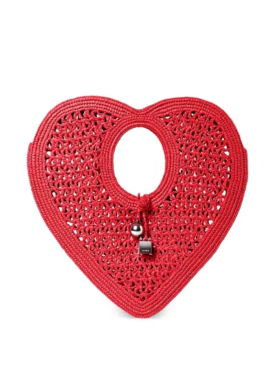 Jacquemus Spiaggia Caur Small Raffia Top-handle Bag In Red