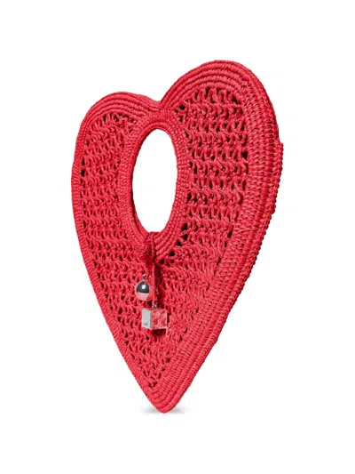 Jacquemus Spiaggia Caur Small Raffia Top-handle Bag In Red