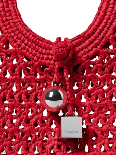 Jacquemus Spiaggia Caur Small Raffia Top-handle Bag In Red