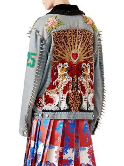 Shop Gucci Studded & Embroidered Denim Jacket