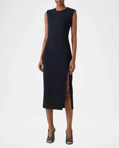 Akris Sleeveless Zip Slit Wool Blend Sheath Dress In Black