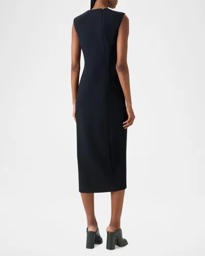 Akris Sleeveless Zip Slit Wool Blend Sheath Dress In Black