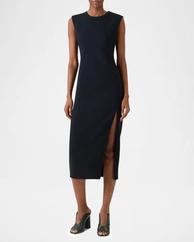 Akris Sleeveless Zip Slit Wool Blend Sheath Dress In Black
