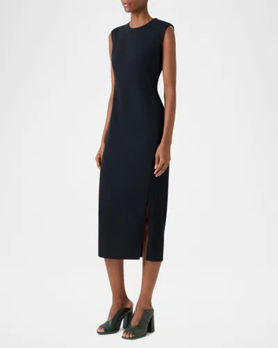 Akris Sleeveless Zip Slit Wool Blend Sheath Dress In Black