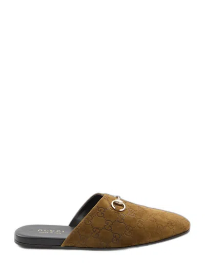 Gucci Women Brown Mule With Horsebit On The Front And All-over Gg Motif In Suede Woman
