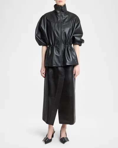 Givenchy Leather Drawstring Tracksuit Jacket In Black