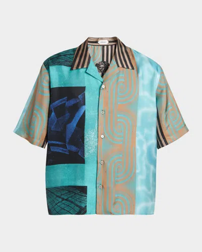 Versace Camicia A Maniche Corte In Seta Multicolor  In Multi