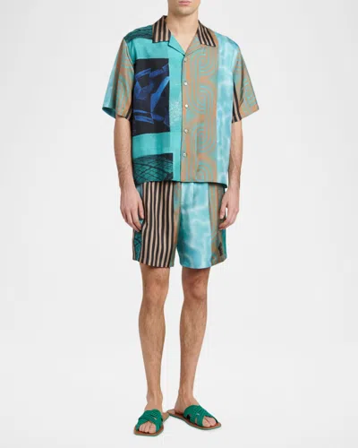 Versace Camicia A Maniche Corte In Seta Multicolor  In Multi