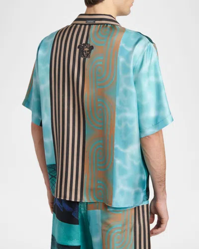 Versace Camicia A Maniche Corte In Seta Multicolor  In Multi
