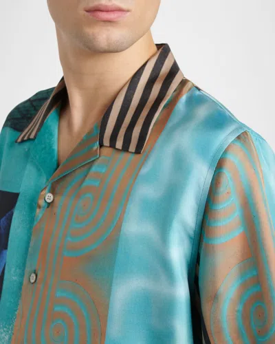 Versace Camicia A Maniche Corte In Seta Multicolor  In Multi
