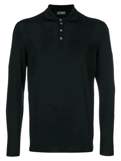 Drumohr Black Solid Polo In Black