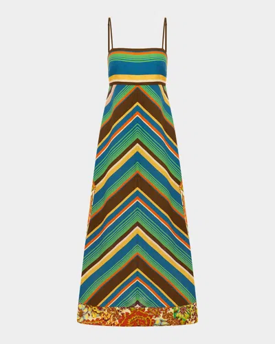 Alemais Charlie Day Midi Dress In Chevron Stripe Motif In Multi