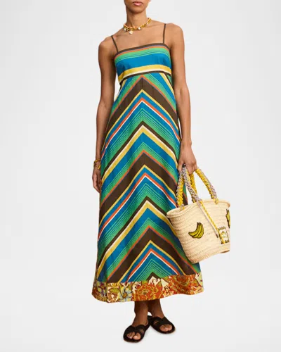 Alemais Charlie Day Midi Dress In Chevron Stripe Motif In Multi