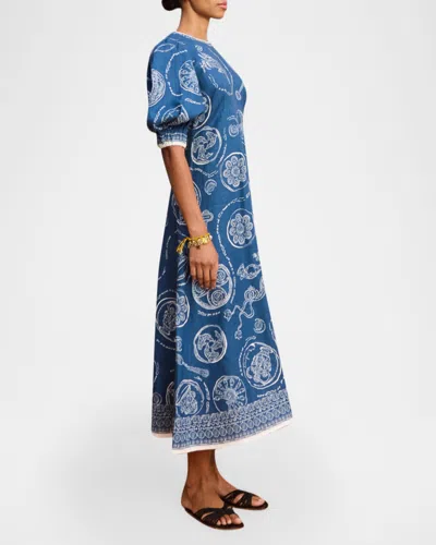 Alemais Lucky Graphic-print Puff-sleeve Midi Dress In Multi