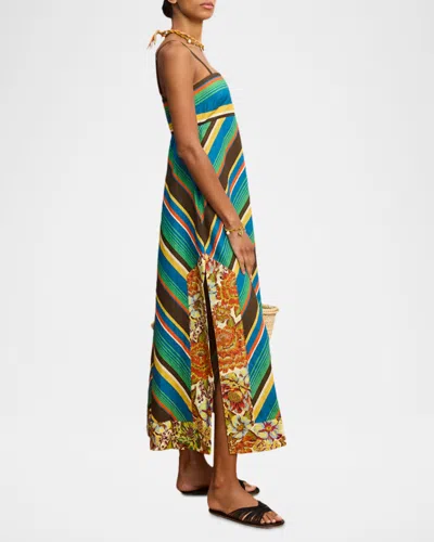 Alemais Charlie Day Midi Dress In Chevron Stripe Motif In Multi