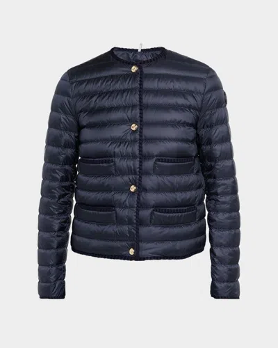 Moncler Circaete Braided Trim Short Down Jacket In Blue