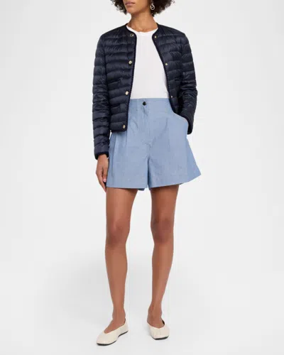 Moncler Circaete Braided Trim Short Down Jacket In Blue