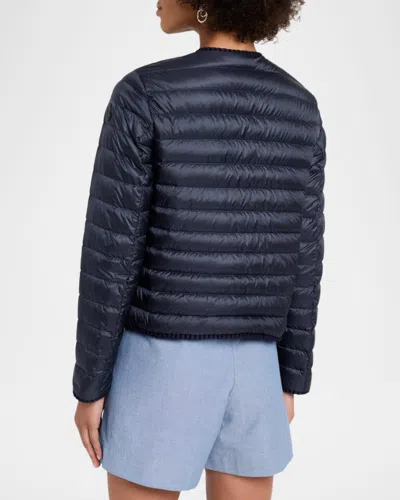 Moncler Circaete Braided Trim Short Down Jacket In Blue