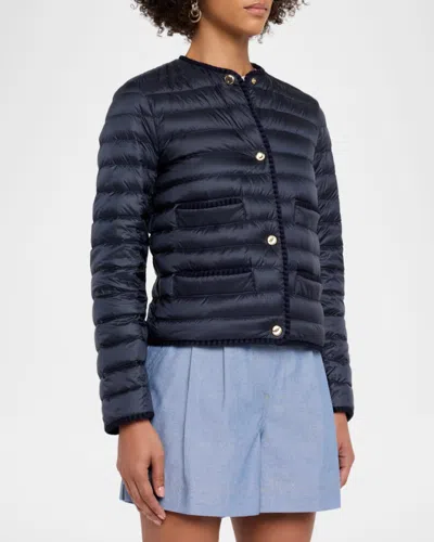 Moncler Circaete Braided Trim Short Down Jacket In Blue
