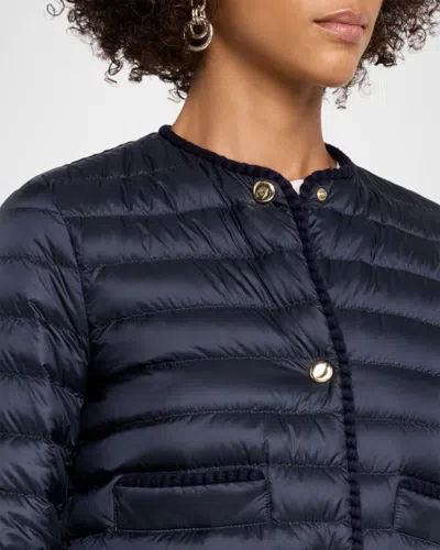 Moncler Circaete Braided Trim Short Down Jacket In Blue