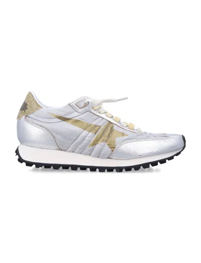 Golden Goose Running Marathon Nylon Upper Lamineted Toe And Spur Printed Star Glitter Heel Shoes In Multi