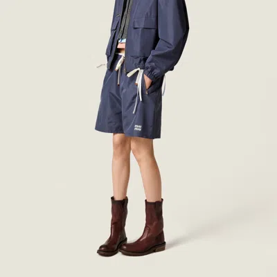 Miu Miu Technical Fabric Drawstring Shorts In Blue