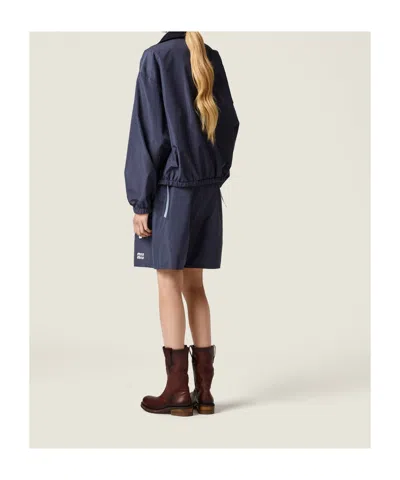 Miu Miu Technical Fabric Drawstring Shorts In Blue