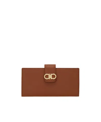 Ferragamo Grained Leather Continental Wallet In Brown