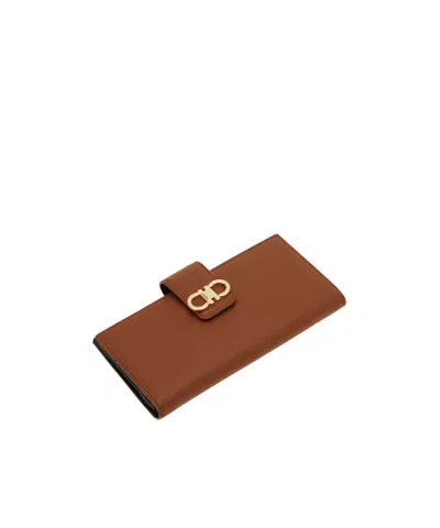 Ferragamo Grained Leather Continental Wallet In Brown
