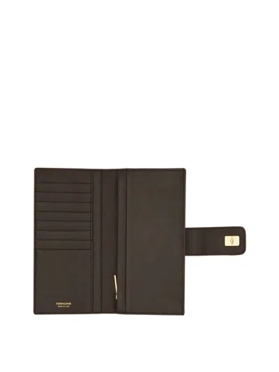 Ferragamo Grained Leather Continental Wallet In Brown