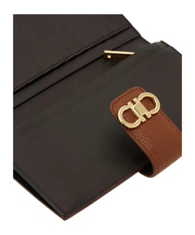 Ferragamo Grained Leather Continental Wallet In Brown