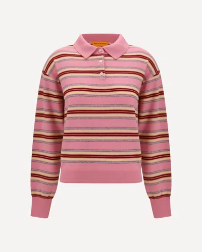 Guest In Residence Pink Striped Cashmere Knit Collegiate Stripe Polo Shirt In Multi