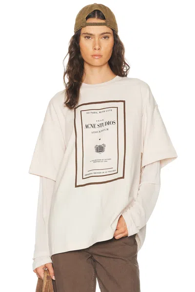 Acne Studios Womens Warm Beige Layered Graphic Book Print Cotton-jersey T-shirt In Multi