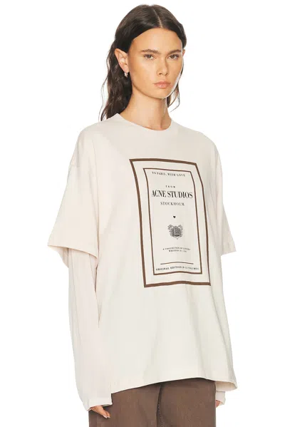 Acne Studios Womens Warm Beige Layered Graphic Book Print Cotton-jersey T-shirt In Multi
