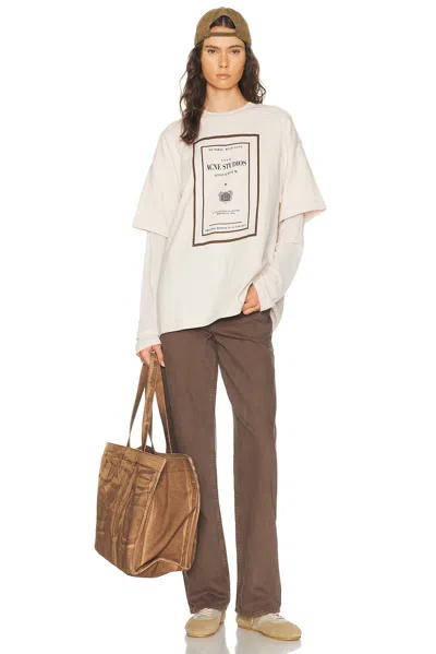Acne Studios Womens Warm Beige Layered Graphic Book Print Cotton-jersey T-shirt In Multi