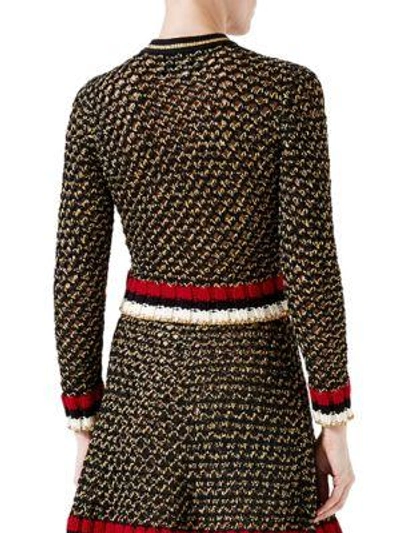 Shop Gucci Web Lurex Blend Cardigan In Black Gold