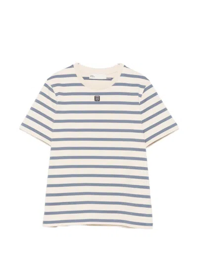 Tory Burch Cotton Stripe Logo T-shirt In Blue
