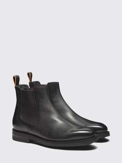 Santoni Elastic-panel Leather Boots In Black