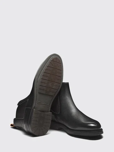 Santoni Elastic-panel Leather Boots In Black