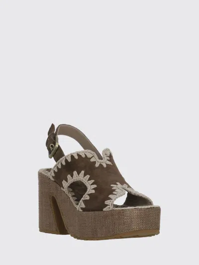 Mou Brown Raffia Ankle Strap Sandals In Brown